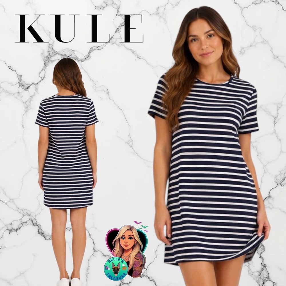 KULE‎ Womens Small Navy Blue White Striped Cotton Shirt Dress The Tee Dress